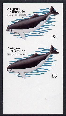 Antigua 1983 Whales $3 (Spectacled Porpoise) unmounted mint imperf pair (as SG 791), stamps on animals  marine-life  whales  varieties