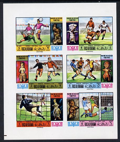 Ras Al Khaima 1970 Football World Cup imperf set of 6 unmounted mint, Mi 354-59B, stamps on football  sport