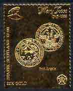 Staffa 1982 Mary Rose \A38 Gold Angels embossed in 23k gold foil unmounted mint, stamps on ships, stamps on history, stamps on coins