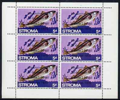 Stroma 1970 Fish 5d (Haddock) with 6th Anniversary of Death of Sir Winston Churchill opt in error complete perf sheetlet of 6 values unmounted mint, stamps on fish, stamps on churchill