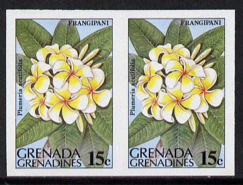 Grenada - Grenadines 1984 Flowers 15c (Frangipani) unmounted mint imperf pair (as SG 583), stamps on flowers