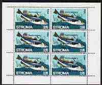 Stroma 1970 Fish 2s6d (Hake) with silver dot obliterating '6th' then opt'd '5th Anniversary of Death of Sir Winston Churchill' complete perf sheetlet of 6 values unmounted mint, stamps on fish, stamps on churchill
