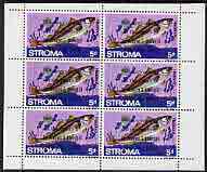 Stroma 1970 Fish 5d (Haddock) with silver dot obliterating '6th' then opt'd '5th Anniversary of Death of Sir Winston Churchill' complete perf sheetlet of 6 values unmounted mint, stamps on fish, stamps on churchill