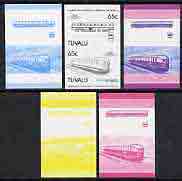 Tuvalu 1985 Locomotives #5 (Leaders of the World) 65c Flying Hamburger set of 5 imperf progressive proof pairs comprising the 4 individual colours plus 2 colour composite..., stamps on railways
