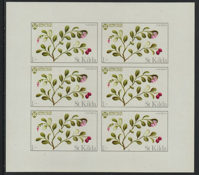St Kilda 1969 Flowers 1s (Cow Berry) complete imperf sheetlet of 6 unmounted mint, stamps on , stamps on  stamps on flowers, stamps on  stamps on 