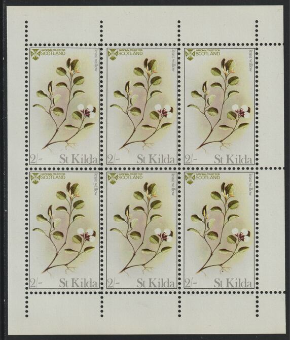 St Kilda 1969 Flowers 2s (Least Willow) complete perf sheetlet of 6 unmounted mint, stamps on flowers, stamps on 