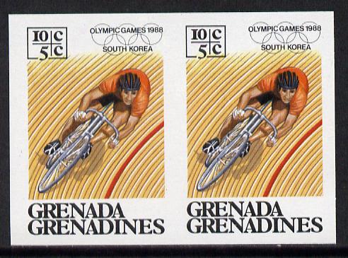 Grenada - Grenadines 1986 Olympic Games 10c (Cycling) unmounted mint imperf pair (as SG 804), stamps on bicycles   olympics  sport  transport