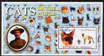 Somalia 2002 Domestic Cats of the World perf s/sheet #03 with Scout Logo & Baden Powell in background, fine cto used , stamps on cats, stamps on scouts
