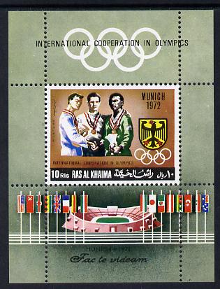 Ras Al Khaima 1969 Olympic Co-operation m/sheet unmounted mint, Mi BL 71A, stamps on sport   flags    olympics