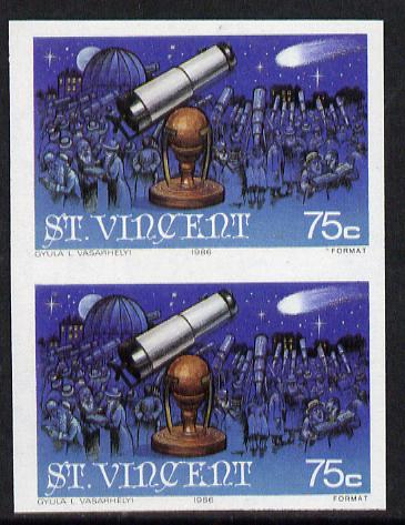 St Vincent 1986 Halley's Comet 75c (Newton's Telescope) imperf single as SG 975 unmounted mint, stamps on , stamps on  stamps on space, stamps on  stamps on maths, stamps on  stamps on halley, stamps on  stamps on newton