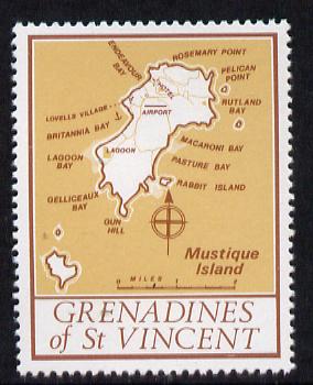 St Vincent - Grenadines 1977 the unissed Map stamp (without value) with Royal Visit overprint omitted (Map of Mustique Island in yellow-orange) unmounted mint, stamps on maps, stamps on royal visit
