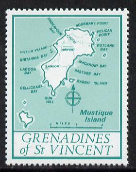 St Vincent - Grenadines 1977 the unissed Map stamp (without value) with Royal Visit overprint omitted (Map of Mustique Island in green) unmounted mint, stamps on , stamps on  stamps on maps, stamps on royal visit