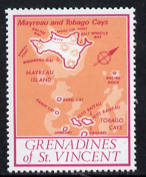 St Vincent - Grenadines 1977 the unissed Map stamp (without value) with Royal Visit overprint omitted (Map of Mayreau Island in orange) unmounted mint, stamps on , stamps on  stamps on maps, stamps on royal visit