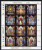 Guernsey 1993 Christmas - Stained Glass Windows perf sheetlet containing set of 12 values unmounted mint, SG 622a, stamps on christmas, stamps on stained glass