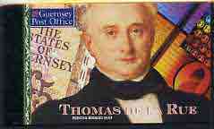 Guernsey 1993 Birth Bicentenary of Thomas De La Rue (printer) Â£5.60 booklet complete and pristine, SG B51, stamps on printing, stamps on personalities, stamps on finance, stamps on playing cards, stamps on stamp on stamp, stamps on , stamps on stamponstamp