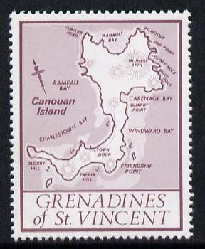 St Vincent - Grenadines 1977 the unissed Map stamp (without value) with Royal Visit overprint omitted (Map of Canouan Island in purple) unmounted mint, stamps on maps, stamps on royal visit