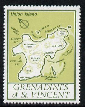 St Vincent - Grenadines 1977 the unissed Map stamp (without value) with Royal Visit overprint omitted (Map of Union Island in green) unmounted mint, stamps on maps, stamps on royal visit