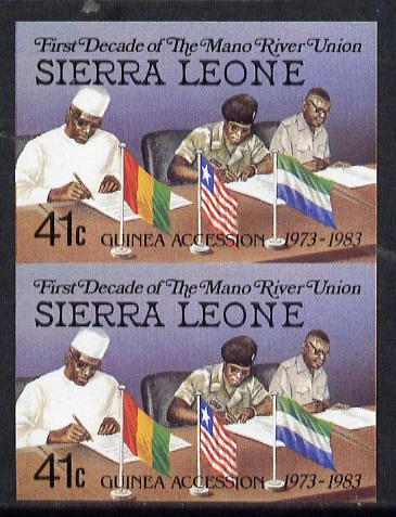 Sierra Leone 1984 Mano River 41c (Signing Ceromony) imperf pair unmounted mint (as SG 786), stamps on flags   rivers