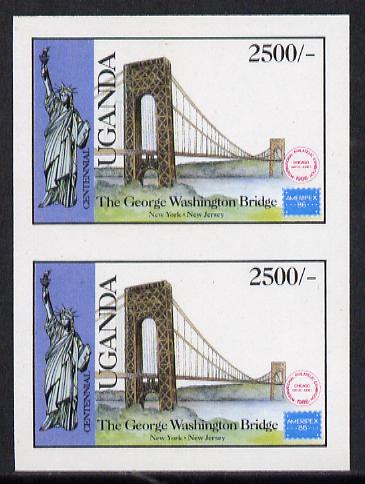 Uganda 1986 'Ausipex' Stamp Exhibition 2500s (George Washington Bridge) imperf pair (as SG 524), stamps on bridges      civil engineering     stamp exhibitions    usa presidents