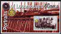 Somalia 2002 Portraits of Locomotives #3 perf m/sheet with Rotary logo, cto used, stamps on railways, stamps on rotary