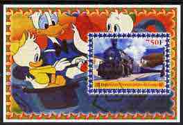 Congo 2005 Steam Locos #03 perf s/sheet with Disney characters in background cto used, stamps on disney, stamps on railways