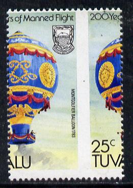 Tuvalu 1983 Manned Flight 25c (Montgolfier Balloon) with superb 9mm shift of vert perfs (as SG 225) unmounted mint, stamps on aviation, stamps on balloons