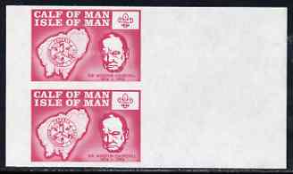 Calf of Man 1973 Churchill & Map (with Scout Logo) set of 2 in se-tenant block of 4 with rouletting & blue colour omitted, unmounted mint (as Rosen CA249-50) complete sheetlet containing 7 pairs available at \A3145, stamps on churchill, stamps on maps, stamps on scouts