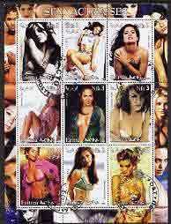 Eritrea 2002 Sexy Actresses perf sheetlet containing 9 values (Cameron Diaz, Halle Berry, Liv Tyler, etc) fine cto used, stamps on personalities, stamps on entertainments, stamps on films, stamps on cinema, stamps on women