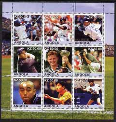 Angola 2002 Sports (Baseball, Golf & Table Tennis) perf sheetlet containing 9 values fine cto used, stamps on sport, stamps on golf, stamps on baseball, stamps on table tennis