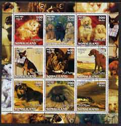 Somaliland 2002 Dogs perf sheetlet containing 9 values fine cto used, stamps on dogs
