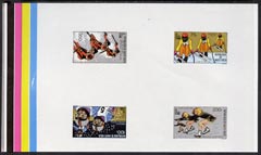 Upper Volta 1980 Lake Placid Winter Olympics imperf master proof containing set of 4 on gummed paper showing solid colour bars, rare, stamps on olympics, stamps on skiing