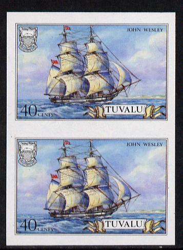 Tuvalu 1986 Ships #3 Brig John Wesley 40c imperf pair (as SG 378), stamps on ships