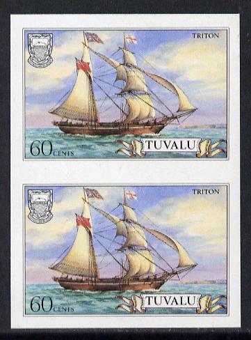Tuvalu 1986 Ships #3 Brigantine Triton 60c imperf pair (as SG 380), stamps on ships