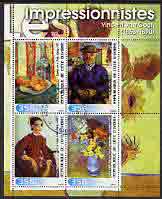 Ivory Coast 2003 Art of the Impressionists - Paintings by Van Gogh perf sheetlet containing 4 values  fine cto used, stamps on arts, stamps on van gogh