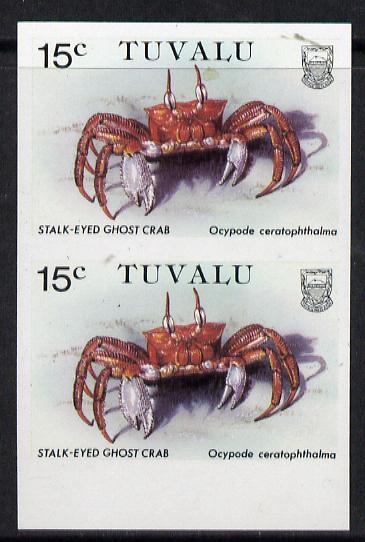 Tuvalu 1986 Crabs 15c (Ghost Crab) imperf pair unmounted mint, as SG 372, stamps on crabs, stamps on marine-life