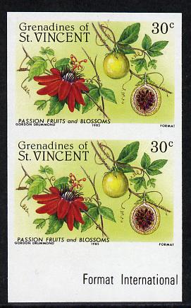 St Vincent - Grenadines 1985 Fruits & Blossoms 30c (Passion Fruit) imperf pair unmounted mint, as SG 398, stamps on , stamps on  stamps on flowers  fruit