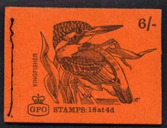 Great Britain 1968-70 Birds - Kingfisher (red cover June 1968) 6s booklet complete and fine, SG QP38, stamps on birds, stamps on kingfisher