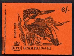 Great Britain 1968-70 Birds - Kingfisher (red cover July 1968) 6s booklet complete and fine, SG QP39, stamps on birds, stamps on kingfisher