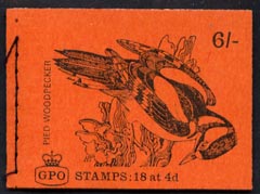 Great Britain 1968-70 Birds - Pied Woodpecker (red cover Oct 1968) 6s booklet complete and fine, SG QP42, stamps on birds, stamps on woodpeckers, stamps on disasters