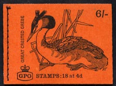 Great Britain 1968-70 Birds - Great Crested Grebe (red cover Dec 1968) 6s booklet complete and fine, SG QP44, stamps on birds, stamps on grebes, stamps on disasters