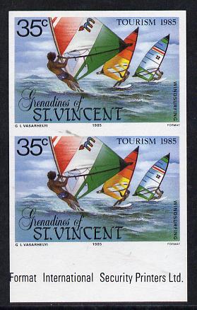 St Vincent - Grenadines 1985 Tourism Watersports 35c (Windsurfing) imperf pair unmounted mint (SG 386var), stamps on sport   tourism    wind-surfing