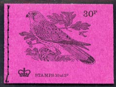 Great Britain 1971-73 Birds #5 - Kestrel (purple cover June 1972) 30p booklet complete and fine, SG DQ64, stamps on birds, stamps on kestrels, stamps on birds of prey, stamps on 