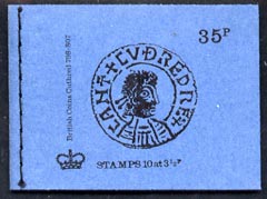Great Britain 1973-74 British Coins #1 - Cuthred's Penny 35p booklet (Autumn 1973) complete and fine, SG DP1, stamps on coins