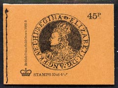 Great Britain 1973-74 British Coins #3 - Elizabeth Gold Crown 45p booklet (Sept 1974) complete and fine, SG DS1, stamps on coins
