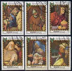 Manama 1969 Christmas (Paintings by Bruegel) perf set of 6 cto used, Mi 217-22, stamps on christmas, stamps on arts, stamps on bruegel