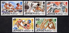 Jersey 1996 Sporting Anniversaries set of 5 unmounted mint, SG 746-50, stamps on sport, stamps on rowing, stamps on judo, stamps on fencing, stamps on boxing, stamps on basketball, stamps on martial arts