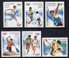 Cambodia 1994 Atlanta Olympic Games (1st Issue) complete set of 6 unmounted mint, SG 1363-68, stamps on olympics, stamps on gymnastics, stamps on javeling, stamps on football, stamps on rowing, stamps on diving, stamps on running, stamps on canoeing, stamps on  gym , stamps on gymnastics, stamps on , stamps on sport