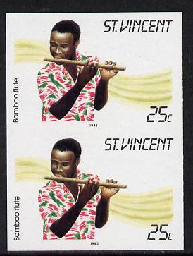 St Vincent 1985 Musical Instruments 25c (Bamboo Flute) imperf pair (SG 905var), stamps on music, stamps on musical instruments