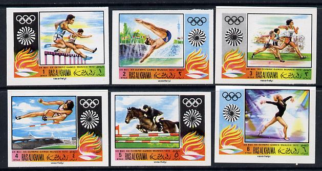 Ras Al Khaima 1970 Munich Olympics imperf set of 6 unmounted mint, Mi 384-89B, stamps on sport, stamps on olympics