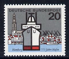 Germany - West 1964 Hamburg (Liner Lichtenfels & St Michael's Church) 20pf unmounted mint, from Capitals of the Federal Lands set of 12, SG 1331, stamps on ships